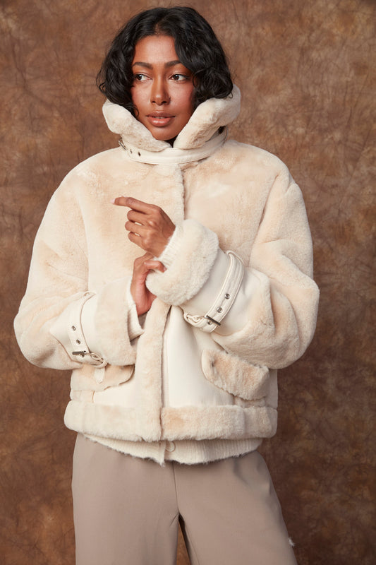 AYLAH - Mink Faux Fur Vegan Leather Jacket