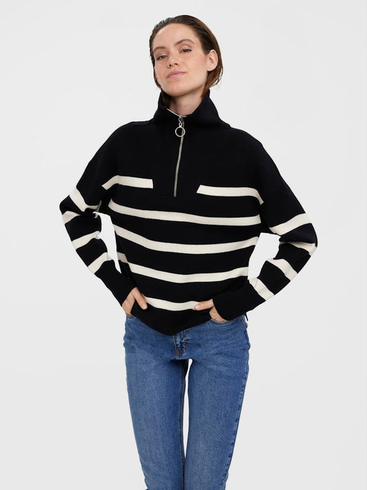 HENLEY - Striped Half Zip Knit