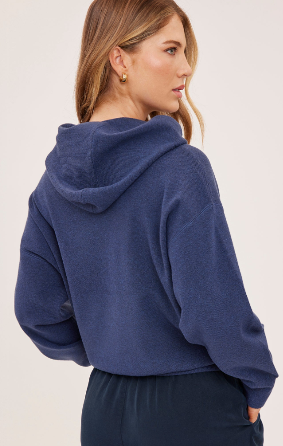 GRAYSON HOODED SWEATSHIRT IN HEAHER NAVY