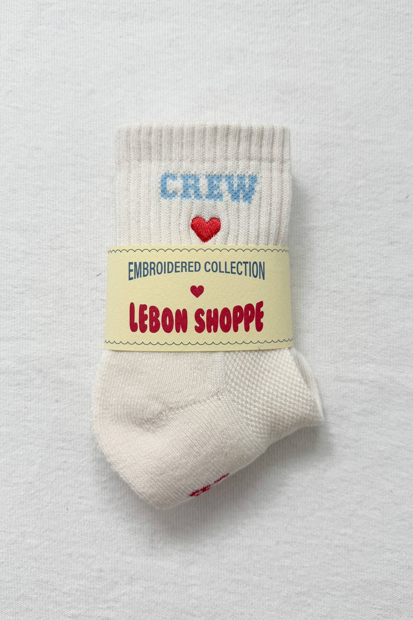Embroidered Crew Socks: VANILLA