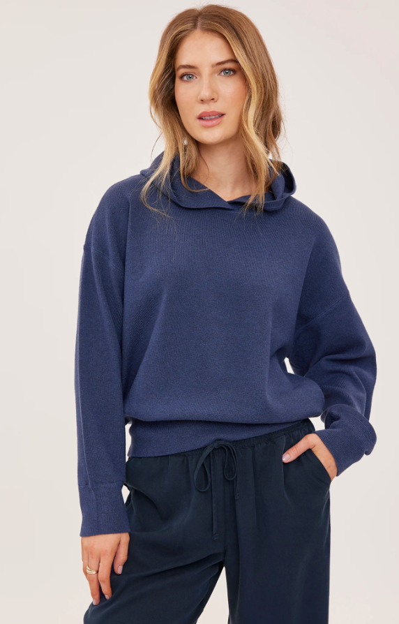 GRAYSON HOODED SWEATSHIRT IN HEAHER NAVY