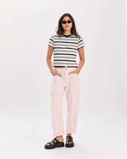 VILLA DRAWSTRING BARREL PANT IN PETAL