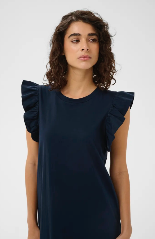 CELINA FLOUNCE DRESS IN NAVY