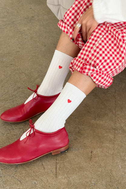 Embroidered Her Socks - Mercerized Combed Cotton Rib: Classic White + Heart