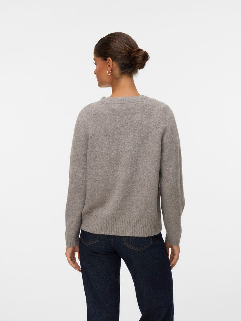 BOOM V-NECK BUTTON CARDIGAN IN MOON ROCK