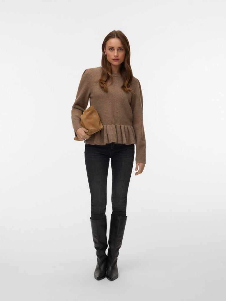 MODENA PEPLUM PULLOVER IN FOSSIL