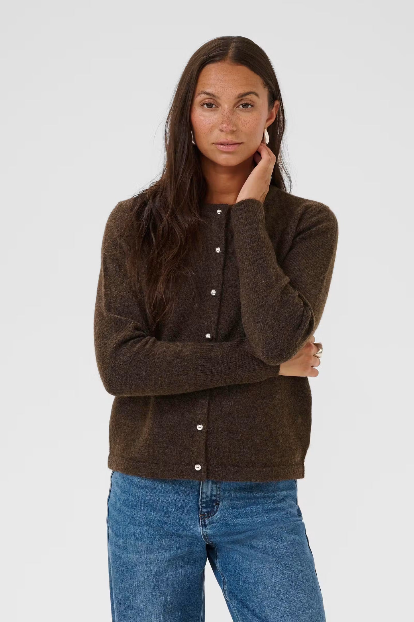 ANIEL KNIT CARDIGAN IN CHOCOLATE MELANGE