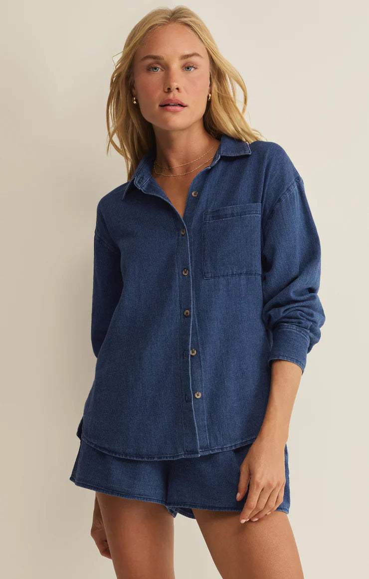 THE PERFECT TWILL BUTTON UP IN TWILIGHT BLUE