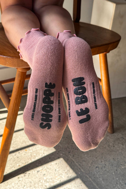 Ruffled Hugger Crew Socks  in  VINTAGE PINK / BLACK