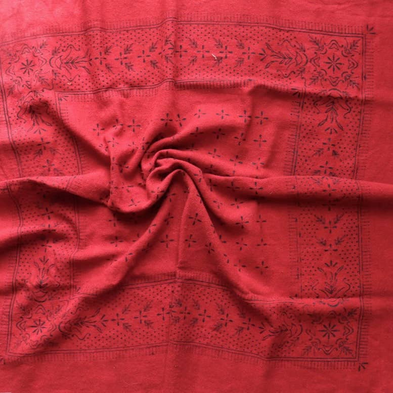 Poppy Red Classic Print Naturally Dyed Bandana (Black)