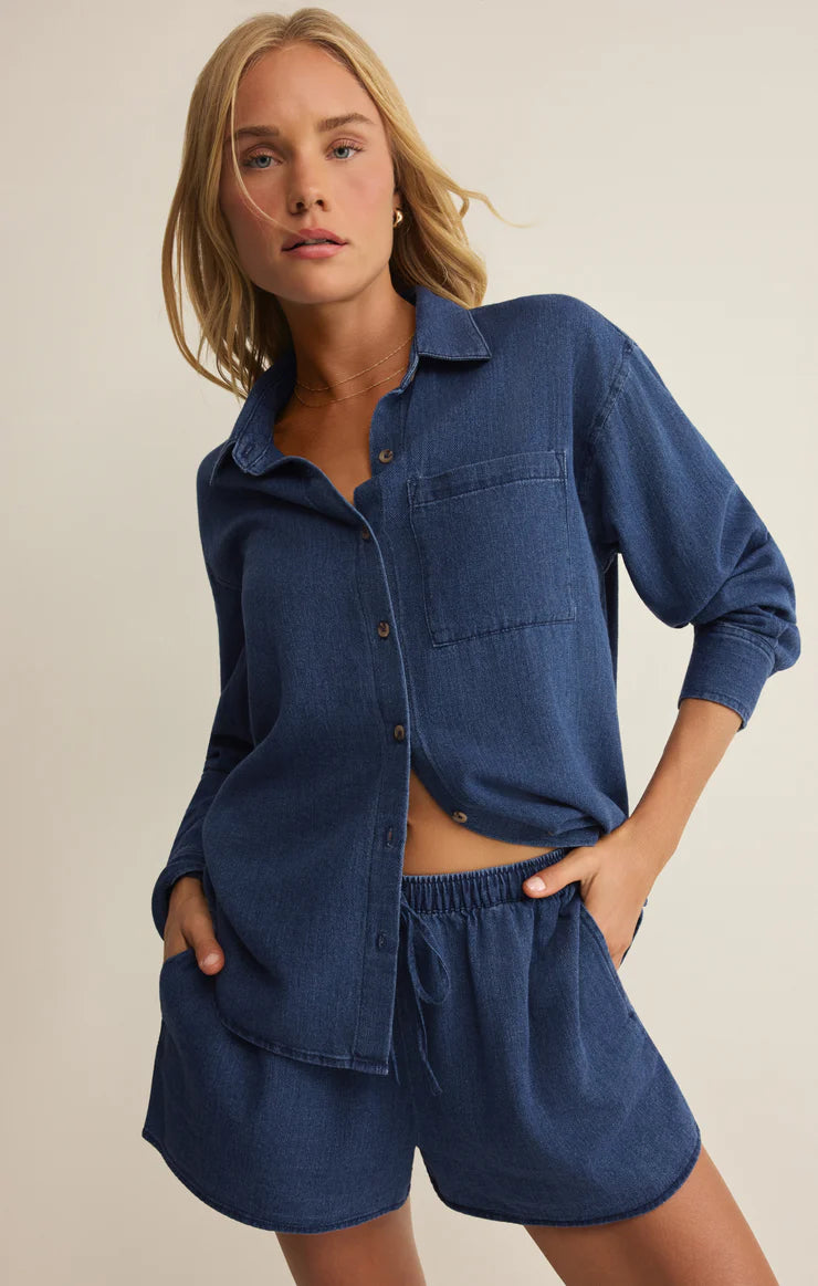 THE PERFECT TWILL BUTTON UP IN TWILIGHT BLUE