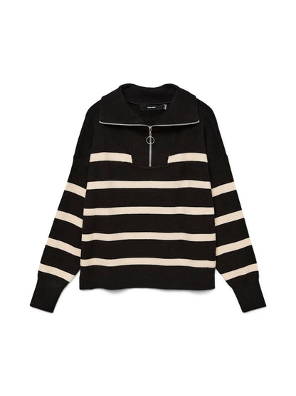 HENLEY - Striped Half Zip Knit