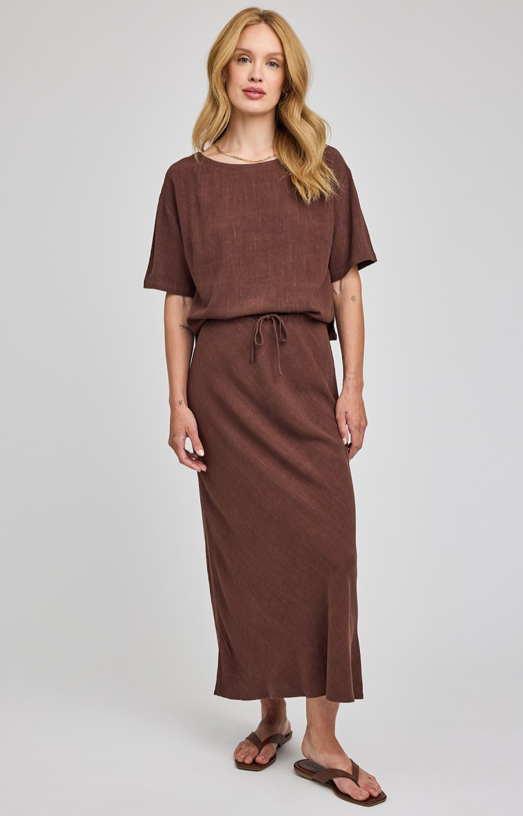 CASSIA LINEN SKIRT IN ESPRESSO