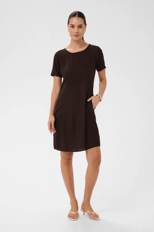 AMILIA T-SHIRT LINEN DRESS IN BLACK COFFEE