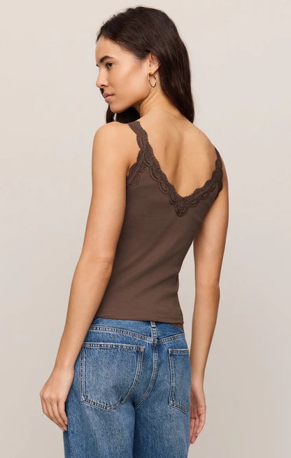 EVE LACE TRIM TANK IN COCOA LATTE