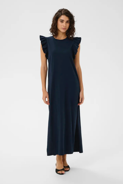 CELINA FLOUNCE DRESS IN NAVY