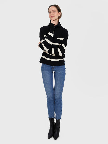 HENLEY - Striped Half Zip Knit