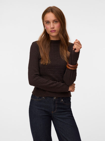 ZIA FUNNEL NECK TOP IN CHOCOLATE TOTRE