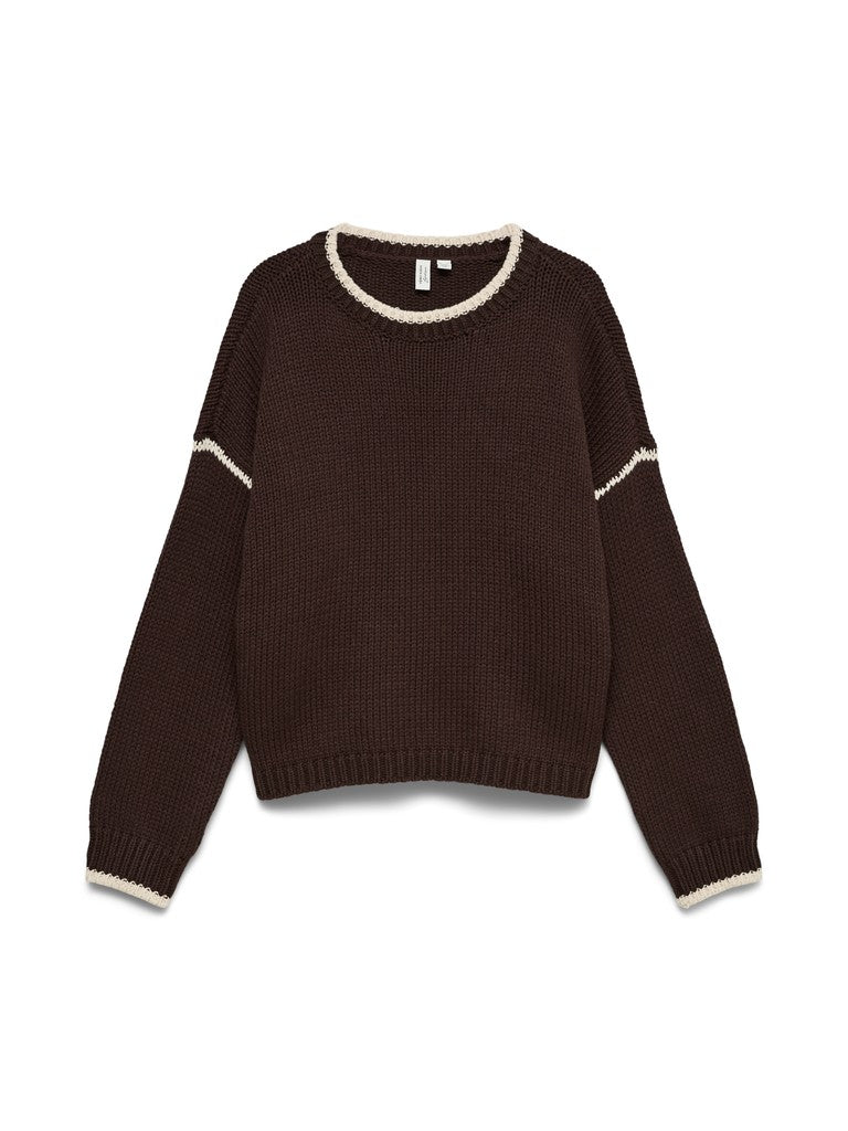MARGOT O-NECK STITCH PULLOVER IN CHOCOLATE TORTE