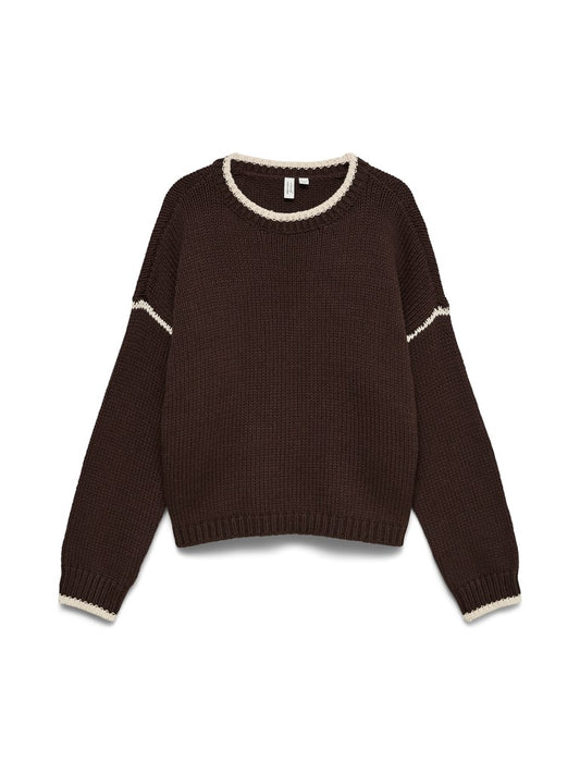 MARGOT O-NECK STITCH PULLOVER IN CHOCOLATE TORTE