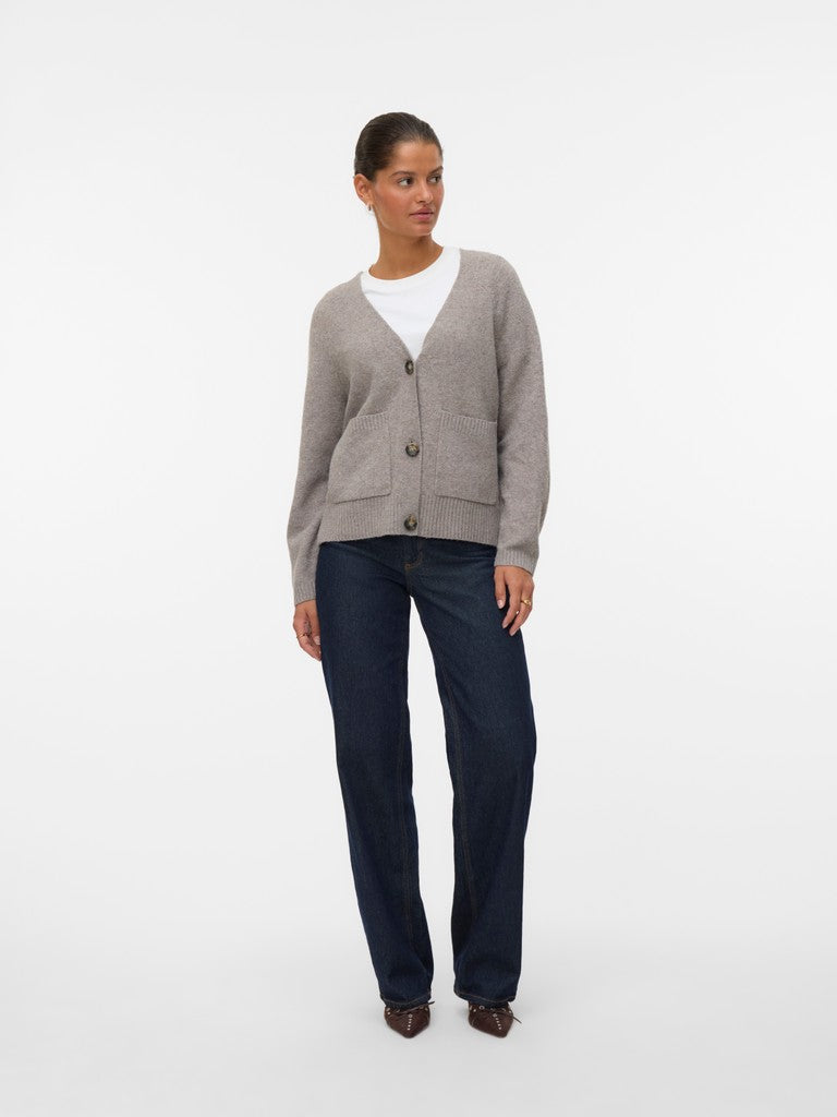BOOM V-NECK BUTTON CARDIGAN IN MOON ROCK