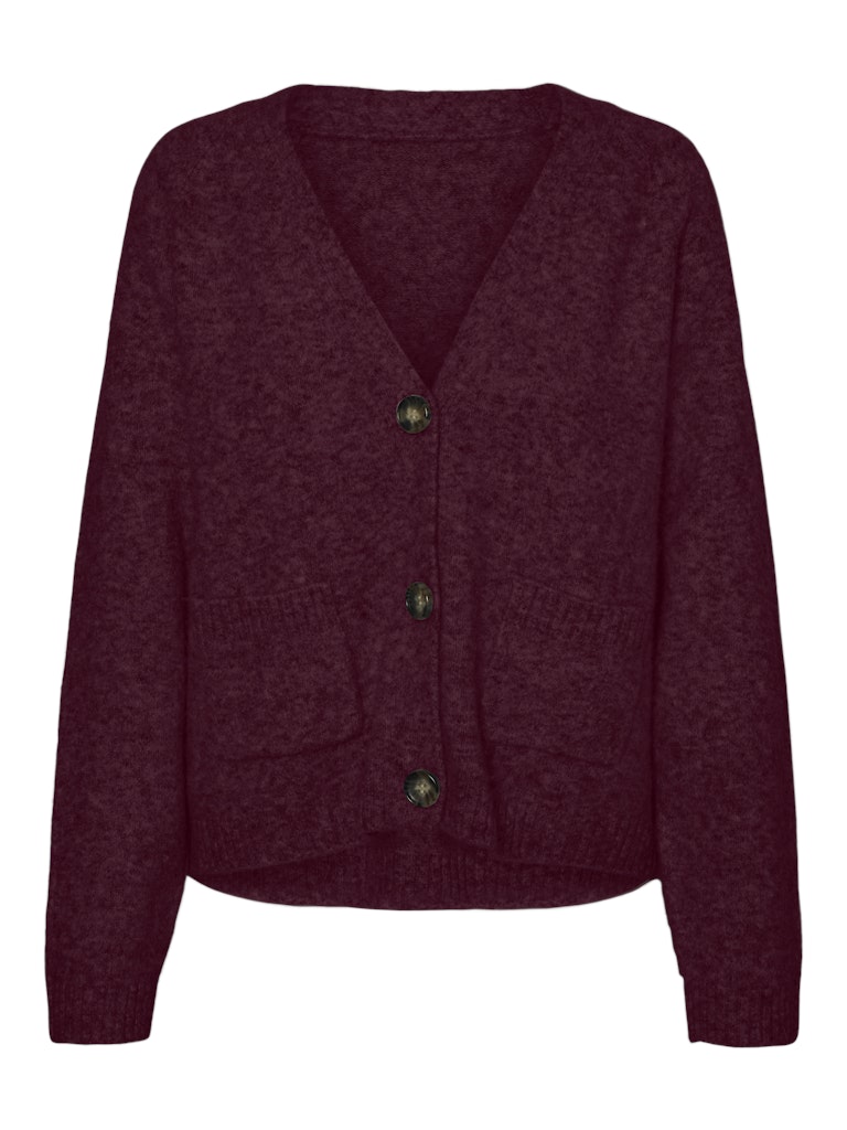 BOOM V-NECK BUTTON CARDIGAN IN WINDSOR WINE