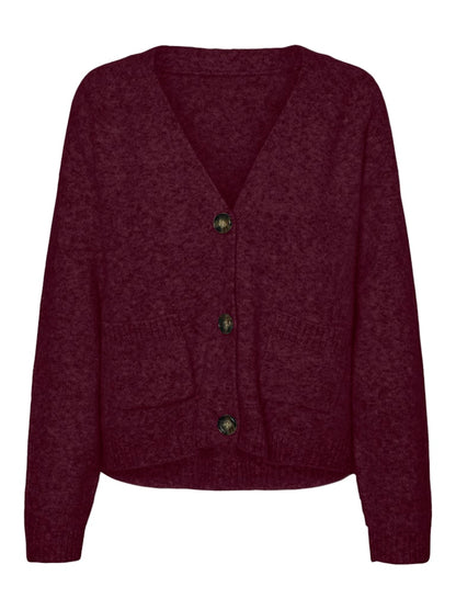 BOOM V-NECK BUTTON CARDIGAN IN WINDSOR WINE