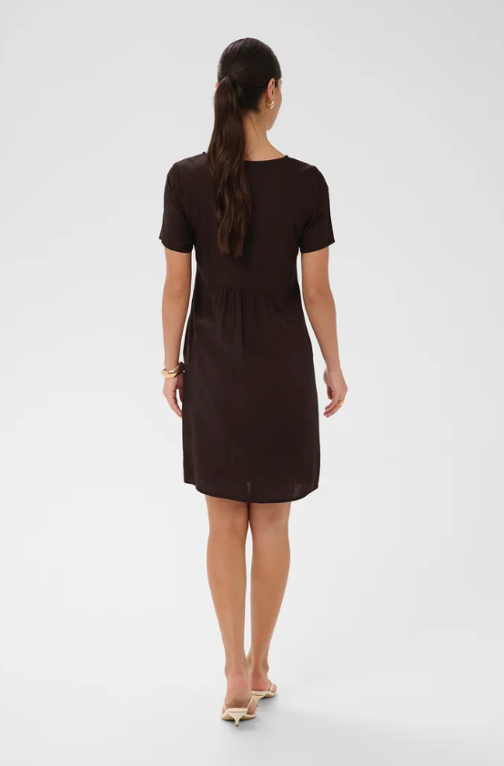 AMILIA T-SHIRT LINEN DRESS IN BLACK COFFEE