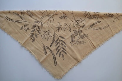 Oatmeal Botanical Print Naturally Raw Silk Bandana-black ink