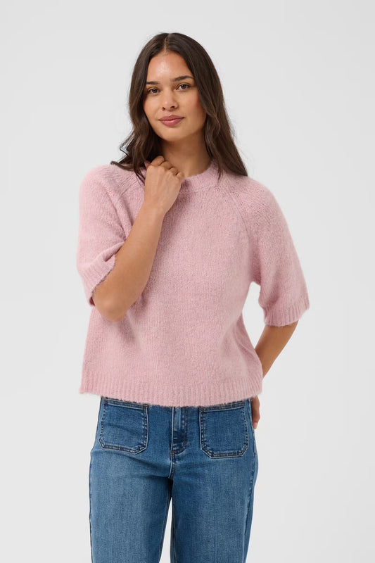 EMILIE CROPPED KNIT SWEATER IN PALE MAUVE