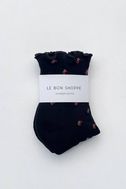 Petal Ruffled Hugger Crew Socks in Black Petal