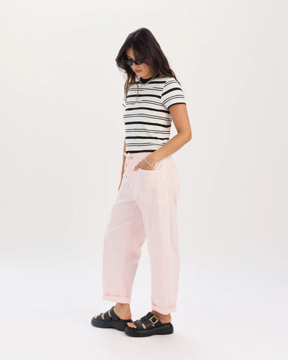 VILLA DRAWSTRING BARREL PANT IN PETAL