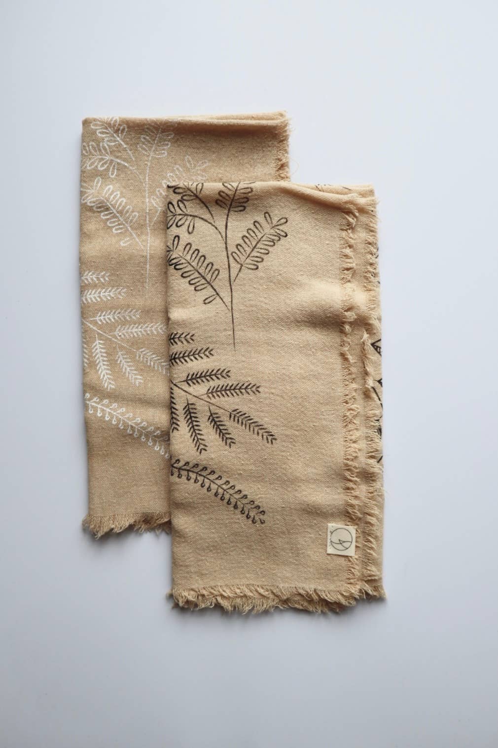 Oatmeal Botanical Print Naturally Raw Silk Bandana-black ink