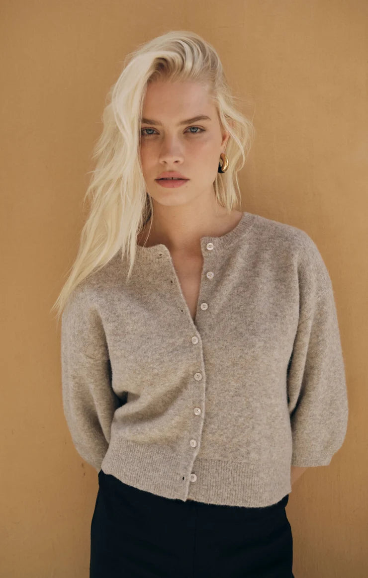 VALOR SHORT SLEEVE CARDIGAN IN NATURAL HEATHER