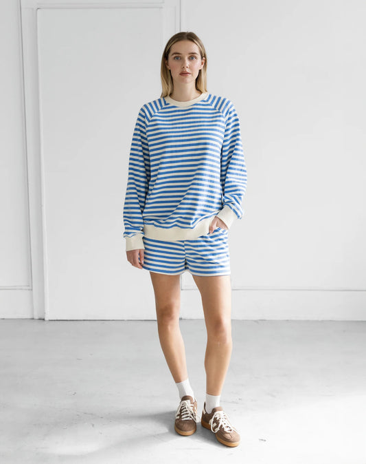 STRIPED CREW IN BLUE AND CREAM STRIPE
