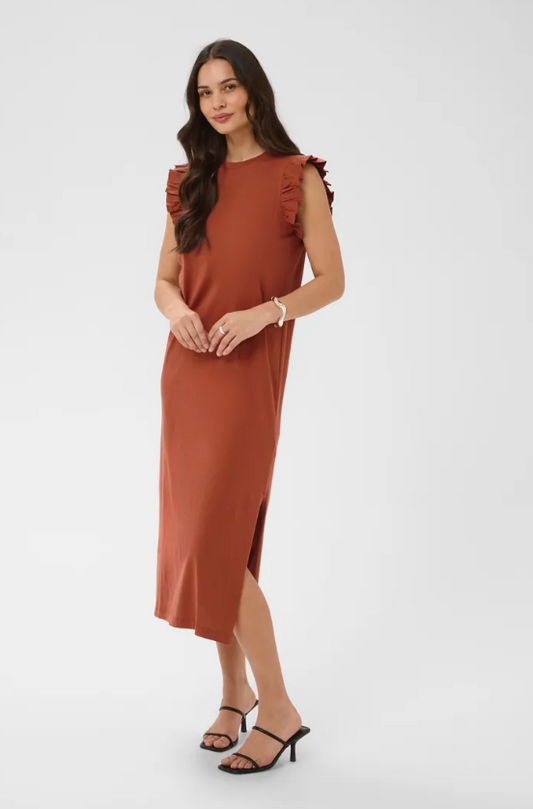 CELINA FLOUNCE DRESS IN HENNA