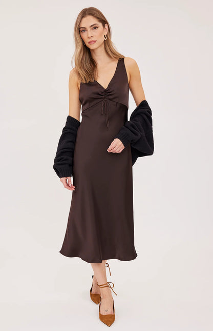 ANTONIA STATIN DRESS IN ESPRESSO