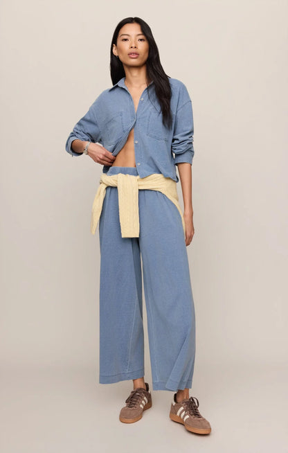REESE CROPPED JERESEY DENIM BUTTON UP