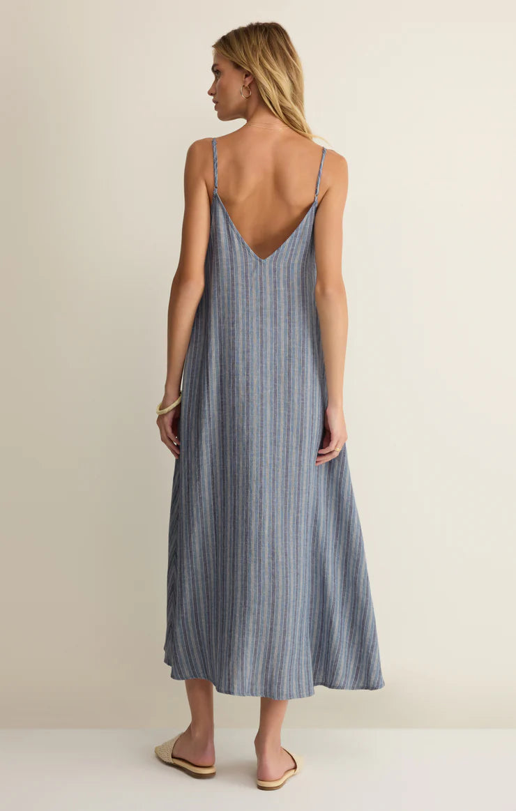 SANDCOMBER STRIPED LINEN MIDI DRESS