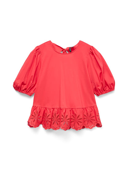 FREYA RUFFLED TOP IN POINSETTIA