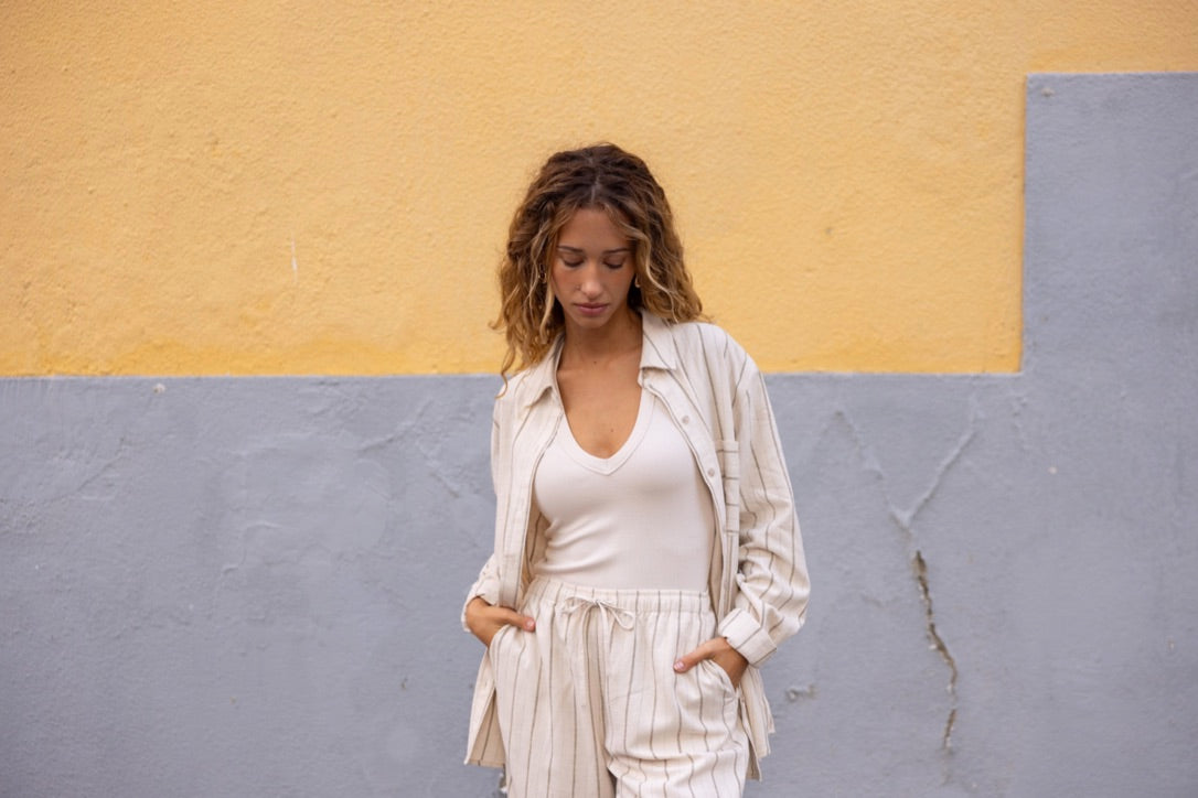PORTIA - Button Up Linen Stripe