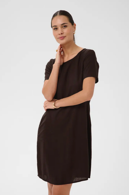 AMILIA T-SHIRT LINEN DRESS IN BLACK COFFEE