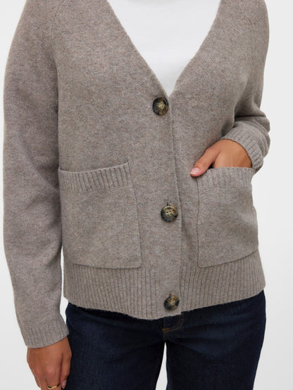 BOOM V-NECK BUTTON CARDIGAN IN MOON ROCK