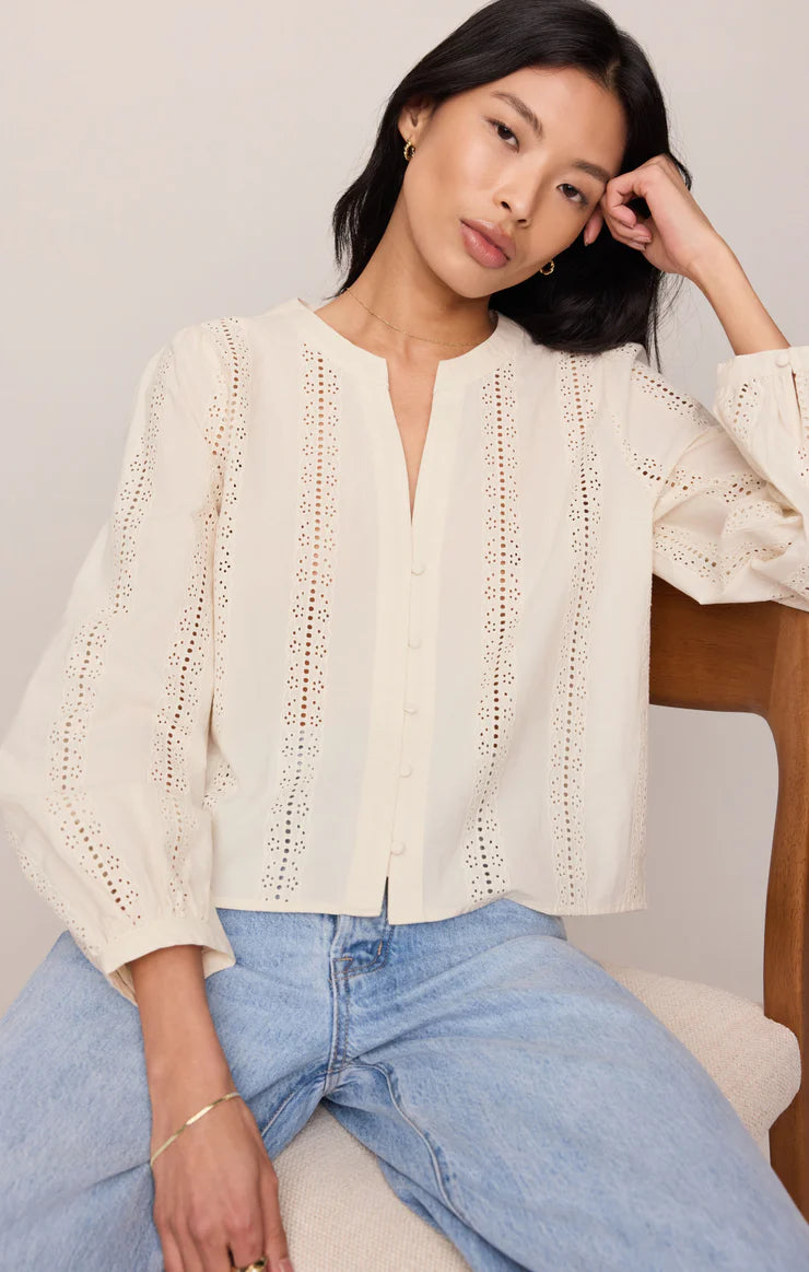 LOUELLE EMBROIDERED BUTTON UP