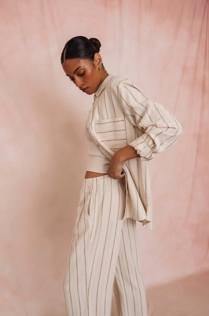 PORTIA - Button Up Linen Stripe