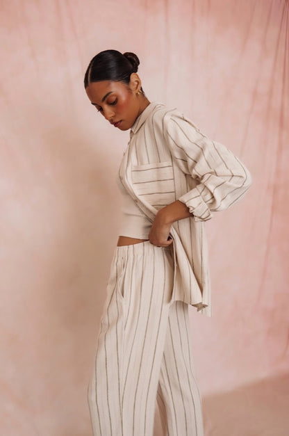PORTIA - Button Up Linen Stripe