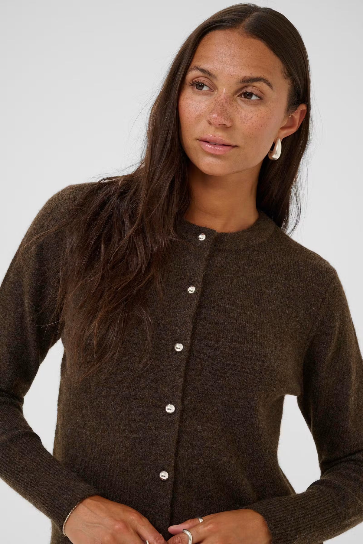 ANIEL KNIT CARDIGAN IN CHOCOLATE MELANGE