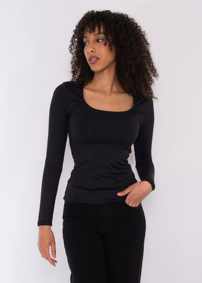 MARIANA LS Scoop Neck Top - Black