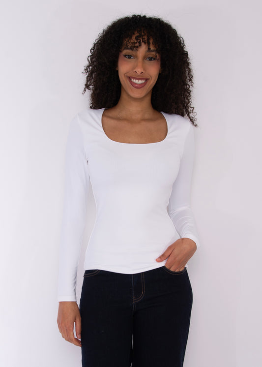 MARIANA LS Scoop Neck Top - White