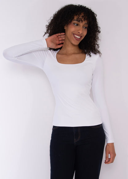 MARIANA LS Scoop Neck Top - White